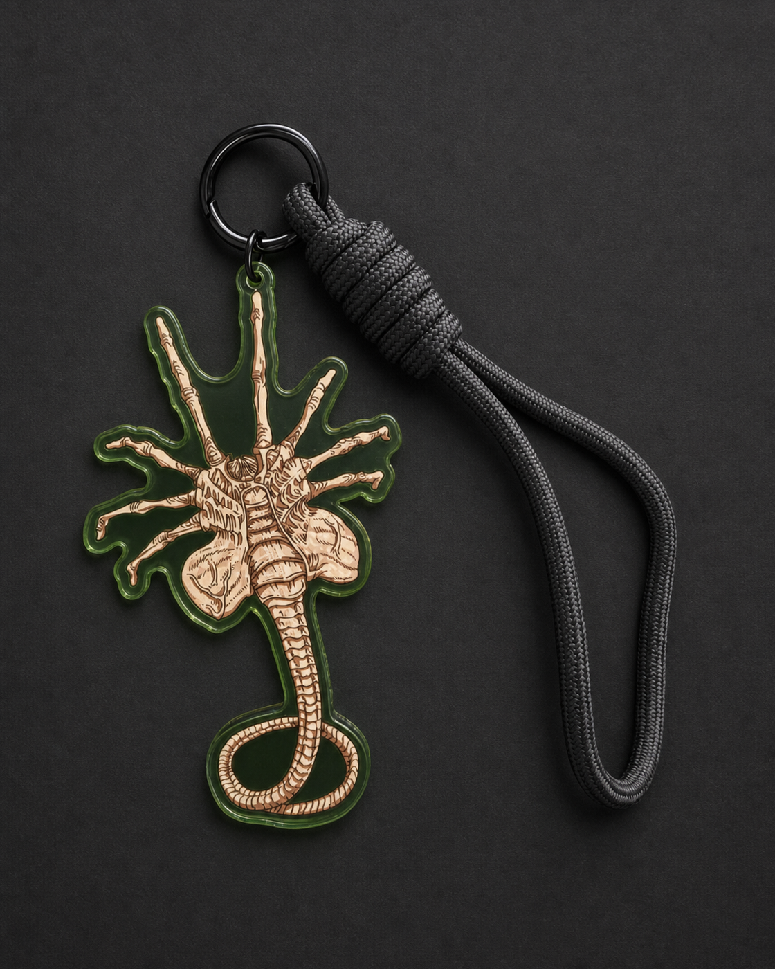 Facehugger-Inspired Double-Sided Acrylic Keychain with Adjustable Strap