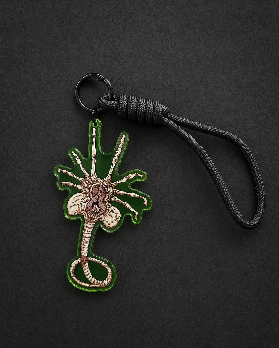 Facehugger-Inspired Double-Sided Acrylic Keychain with Adjustable Strap