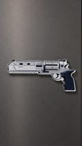 Requiem revolver-inspired metal fridge magnet with a detailed silver and black firearm design